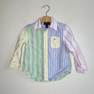 Polo Ralph Lauren Toddler Striped Cotton Oxford Fun Long Sleeve Shirt Boy 2T